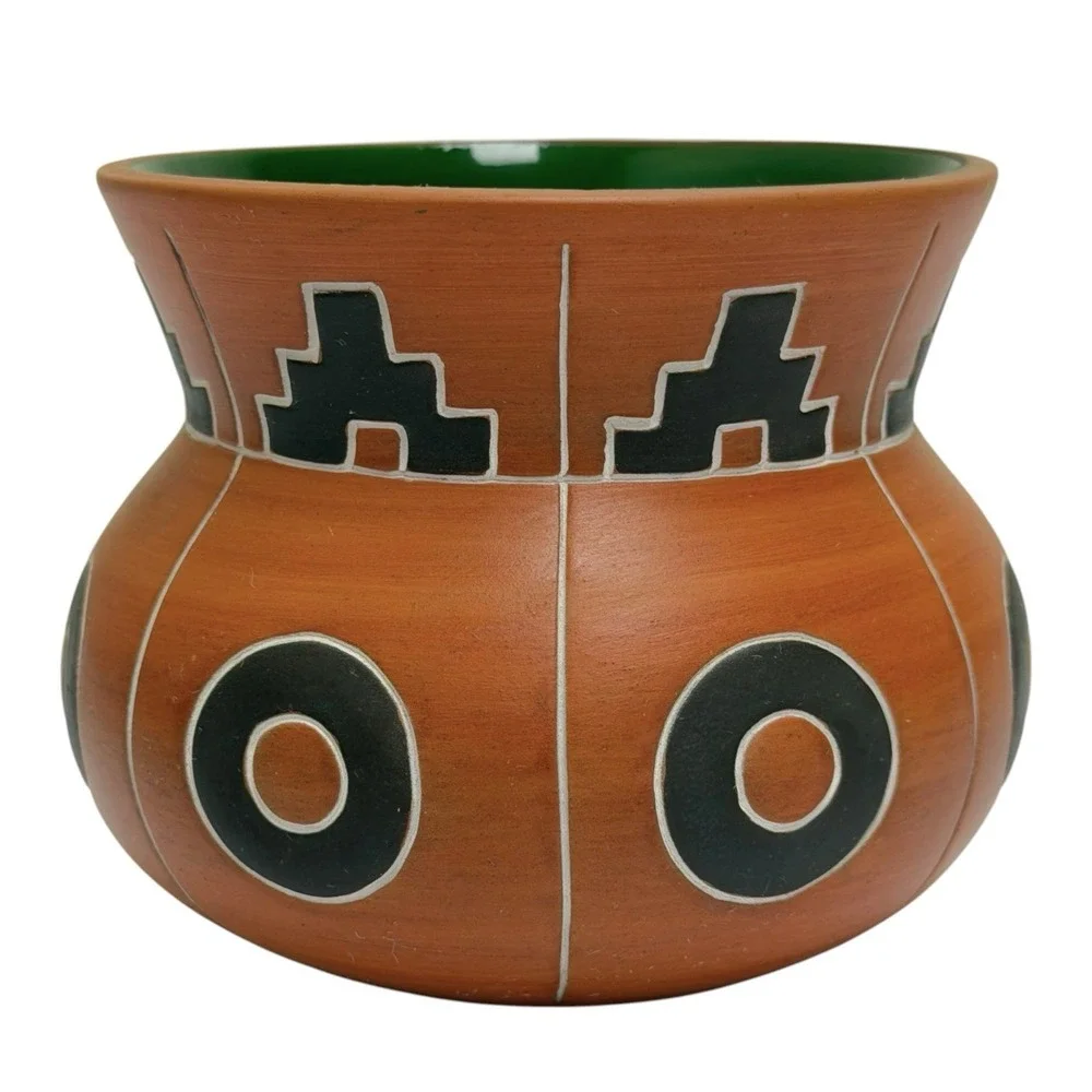 Vintage 1998 Handmade Aztec Acapulco‎ Mexico Pottery Vase Signed and Dated